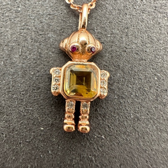 Rose Gold (S925) Robot Pendant Necklace with Citrine and Rose Gold Chain - Picture 11 of 12